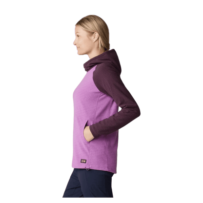 MOUNTAIN HARDWEAR WOMEN'S SUMMIT GRID TUNIC HOODY - LILAC GLOW - SIDE VIEW