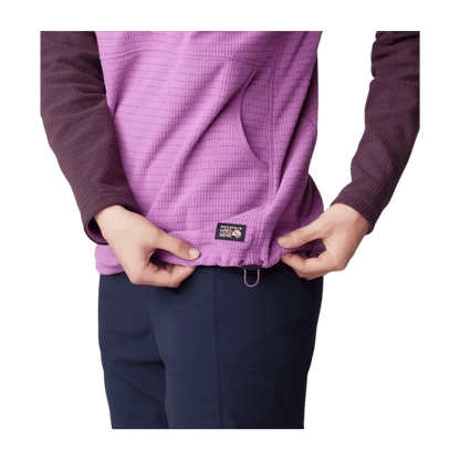 MOUNTAIN HARDWEAR WOMEN'S SUMMIT GRID TUNIC HOODY - LILAC GLOW - CLOSE-UP VIEW