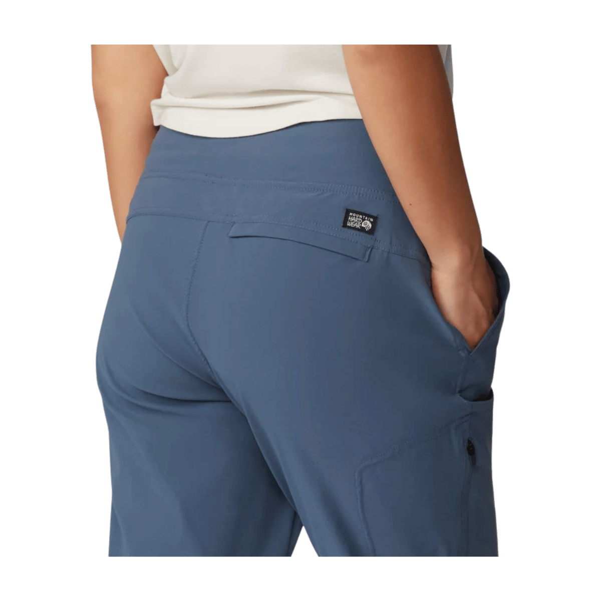 MOUNTAIN HARDWEAR WOMEN'S DYNAMA ANKLE PANT - MOON BLUE - CLOSE-UP BACK VIEW