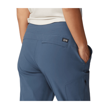 MOUNTAIN HARDWEAR WOMEN'S DYNAMA ANKLE PANT - MOON BLUE - CLOSE-UP BACK VIEW