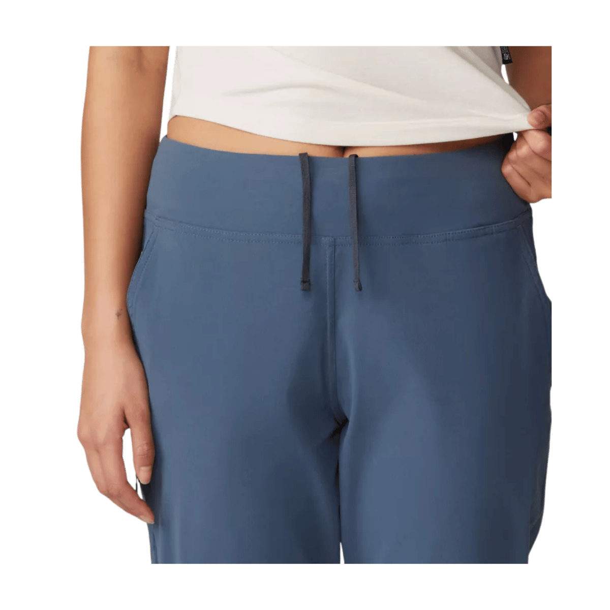 MOUNTAIN HARDWEAR WOMEN'S DYNAMA ANKLE PANT - MOON BLUE - WAIST LINE VIEW