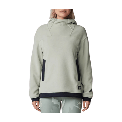 MOUNTAIN HARDWEAR WOMEN'S POWDER MAVEN FLEECE PULL OVER HOODY - WHITE SAGE - FRONT VIEW