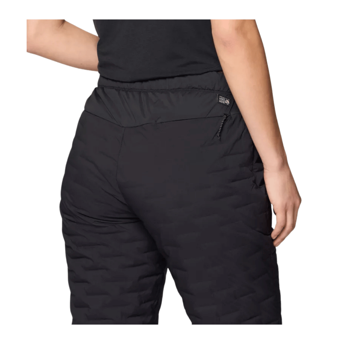 MOUNTAIN HARDWEAR WOMEN'S STRETCHDOWN LIGHT PANT - BLACK - CLOSE-UP BACK VIEW
