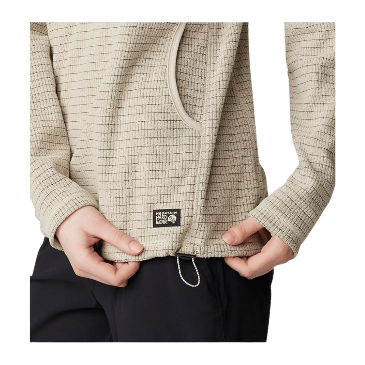 MOUNTAIN HARDWEAR WOMEN'S SUMMIT GRID TUNIC HOODY - WILD OYSTER - CLOSE-UP VIEW
