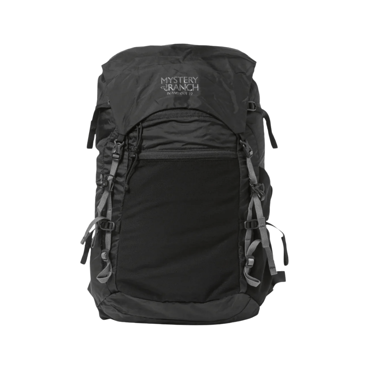 MYSTERY RANCH IN AND OUT 22 BACKPACK - BLACK - FRONT VIEW