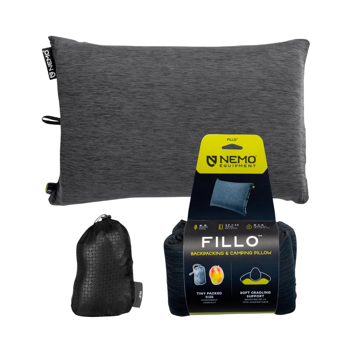 NEMO EQUIPMENT FILLO BACKPACK AND CAMP PILLOW BLACK PEARL BIRCH BUD