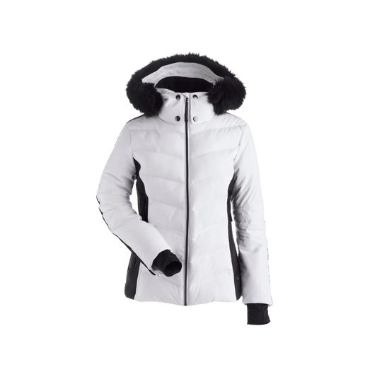 NILS WOMEN'S COURCHEVEL FAUX FUR INSULATED SKI JACKET - WHITE/BLACK - FRONT VIEW