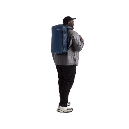 NORTH FACE BASE CAMP VOYAGER DUFFEL 32L - SHADY BLUE/SUMMIT NAVY, FRONT ANGLE