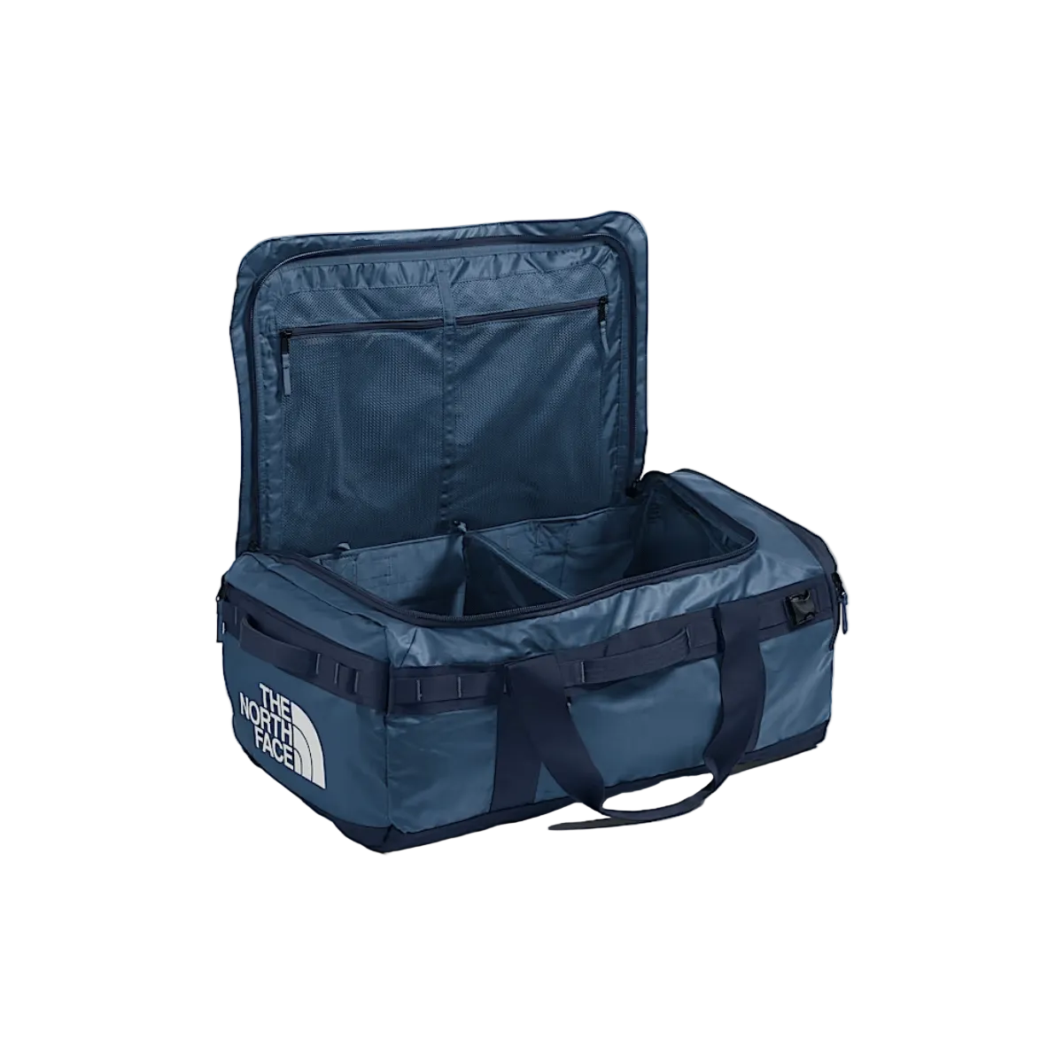 NORTH FACE BASE CAMP VOYAGER DUFFEL 62L - SHADY BLUE/SUMMIT NAVY, LOGO