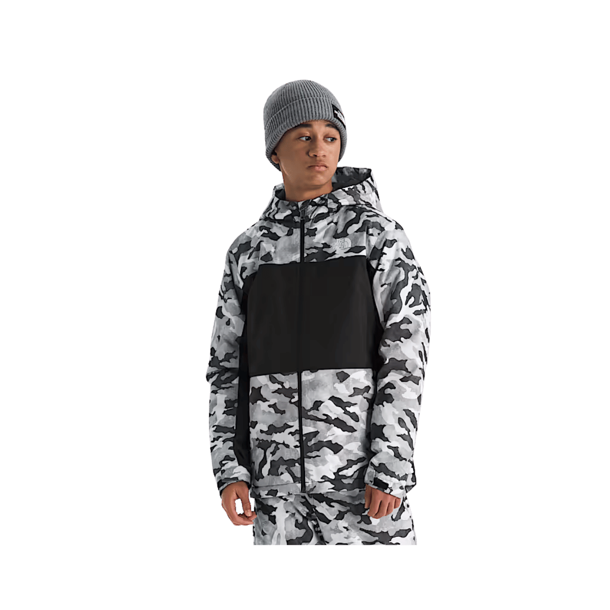 NORTH FACE BOY'S FREEDOM INSULATED JACKET PRINT - SMOKED PEARL/TNF CAMO, FRONT ANGLE, SM, MD, LG, XL, XXL