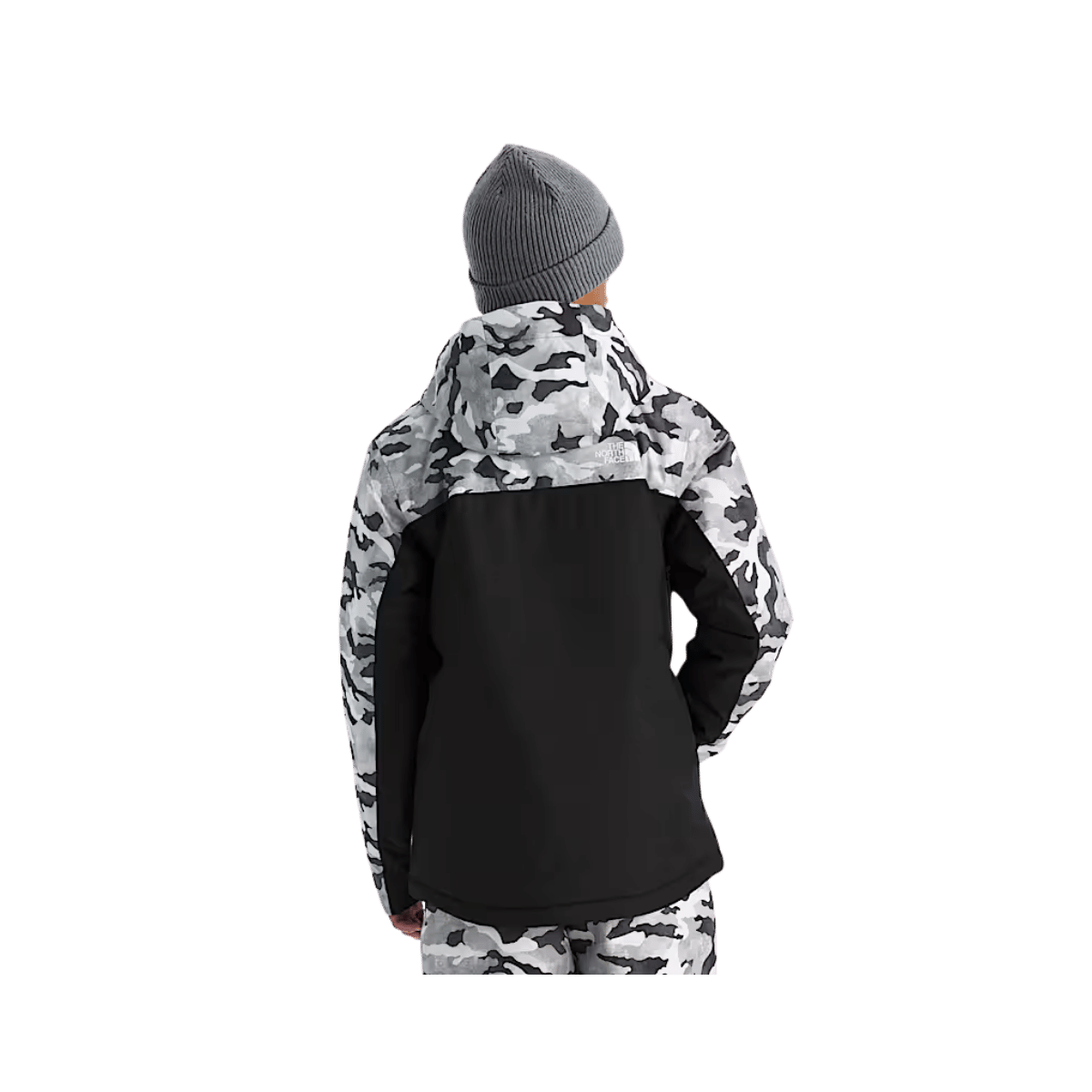 NORTH FACE BOY'S FREEDOM INSULATED JACKET PRINT - SMOKED PEARL/TNF CAMO, BACK ANGLE, SM, MD, LG, XL, XXL