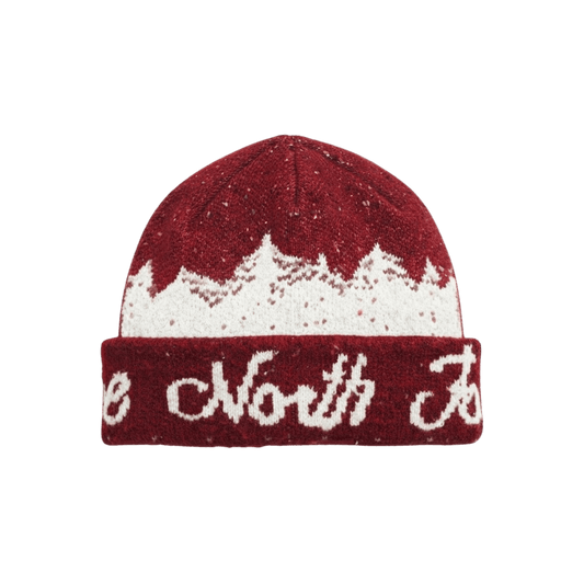 NORTH FACE CABIN MOUNTAINSCAPE BEANIE ELEVATION RED WHITE DUNE