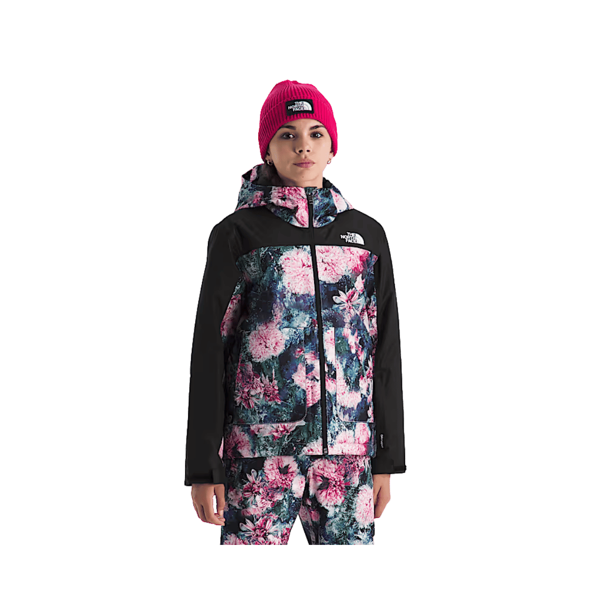 NORTH FACE GIRLS FREEDOM INSULATED JACKET PRINT - PALE BLOSSON FROZEN FLORAL, FRONT ANGLE, SM, MD, LG, XL, XXL