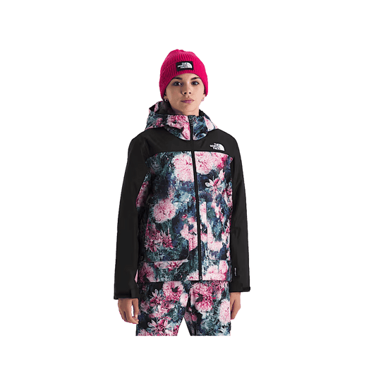 NORTH FACE GIRLS FREEDOM INSULATED JACKET PRINT - PALE BLOSSON FROZEN FLORAL, FRONT ANGLE, SM, MD, LG, XL, XXL
