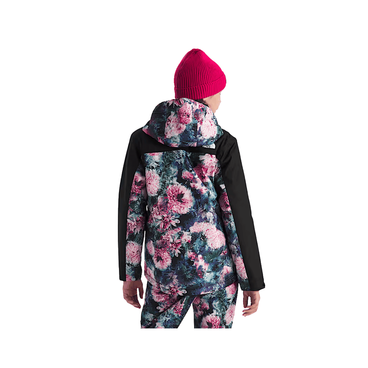 NORTH FACE GIRLS FREEDOM INSULATED JACKET PRINT - PALE BLOSSON FROZEN FLORAL, BACK ANGLE, SM, MD, LG, XL, XXL