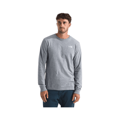 NORTH FACE MEN'S EVOLUTION LONG SLEEVE TEE - PALE GREY HEATHER, FRONT ANGLE, SM, MD, LG, XL, XXL