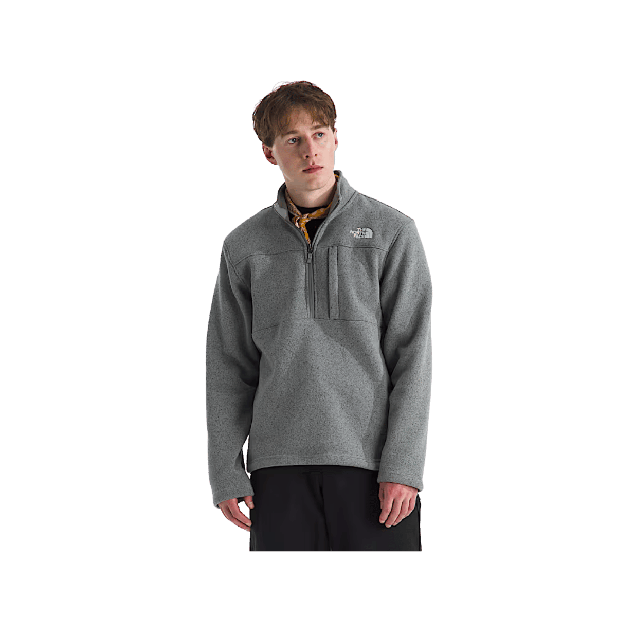 NORTH FACE MEN'S GORDON LYONS 1/4 ZIP - TNF MEDIUM GREY HEATHER, FRONT ANGLE, SM, MD, LG, XL, XXL, 3XL