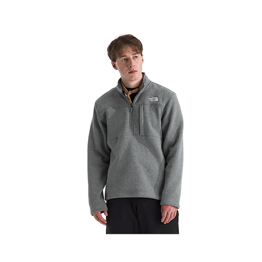 NORTH FACE MEN'S GORDON LYONS 1/4 ZIP - TNF MEDIUM GREY HEATHER, FRONT ANGLE, SM, MD, LG, XL, XXL, 3XL