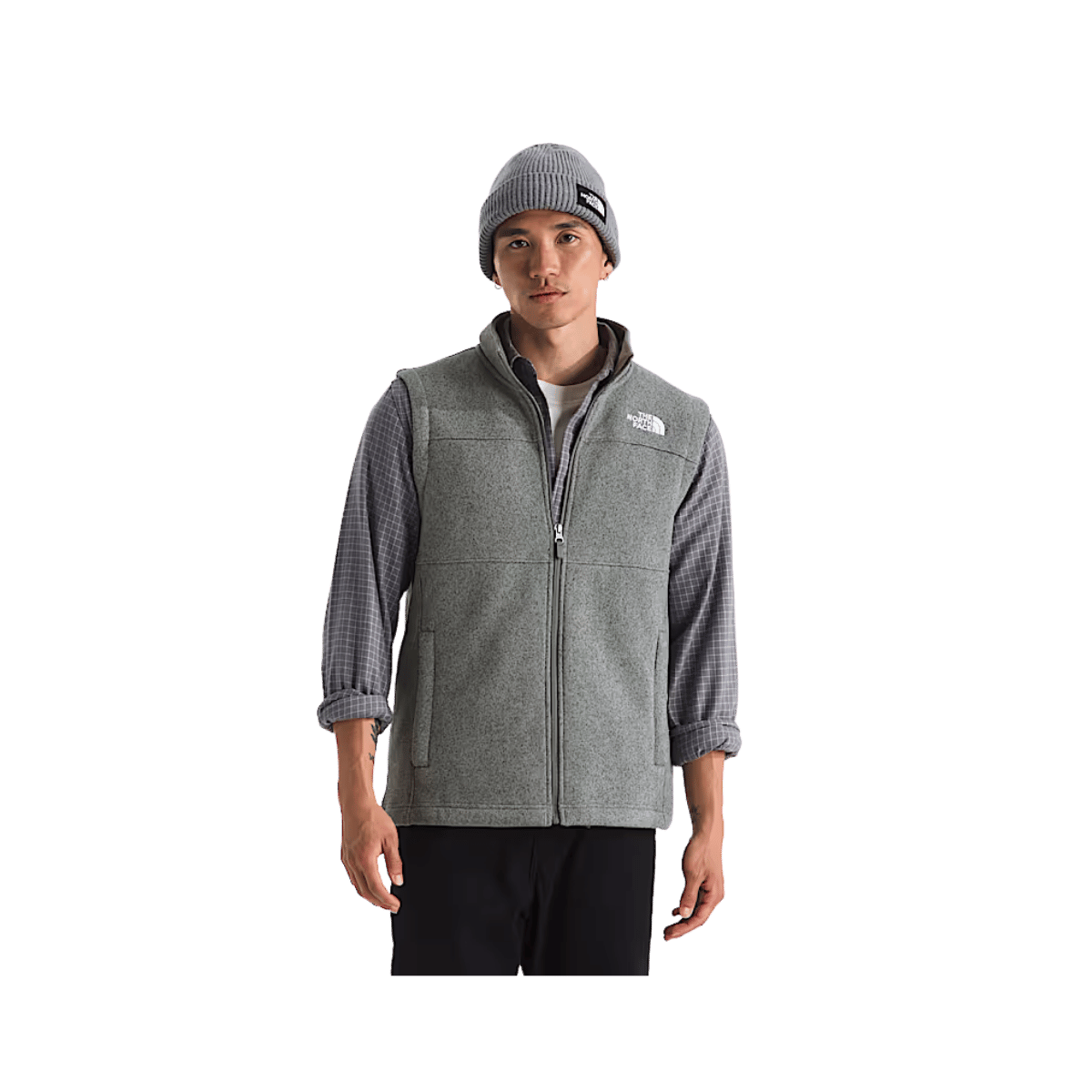NORTH FACE MEN'S GORDON LYONS VEST - TNF MEDIUM GREY HEATHER, FRONT ANGLE, SM, MD, LG, XL, XXL