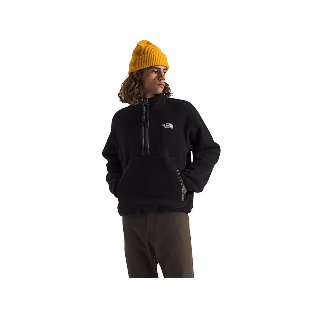 NORTH FACE MEN'S TNF FLEESKI 1/4 ZIP PULLOVER - BLACK, FRONT ANGLE