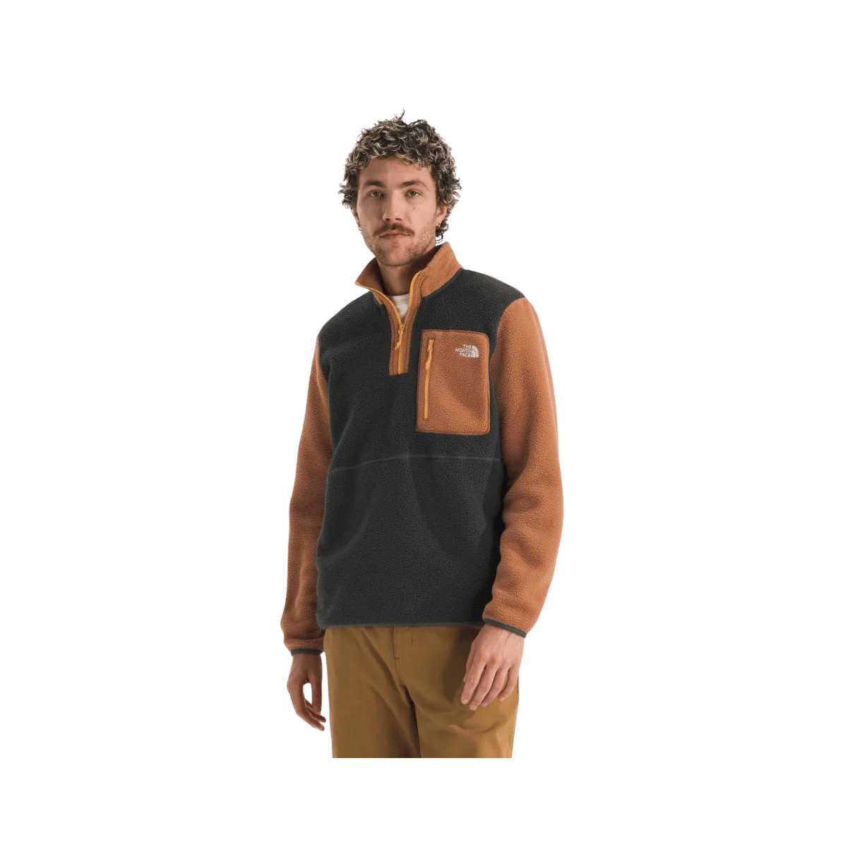 NORTH FACE MEN'S YUMIORI 1/4 ZIP - ASPHALT GREY/BURNT UMBER/SUMMIT GOLD, FRONT ANGLE, SM, MD, LG, XL, XXL