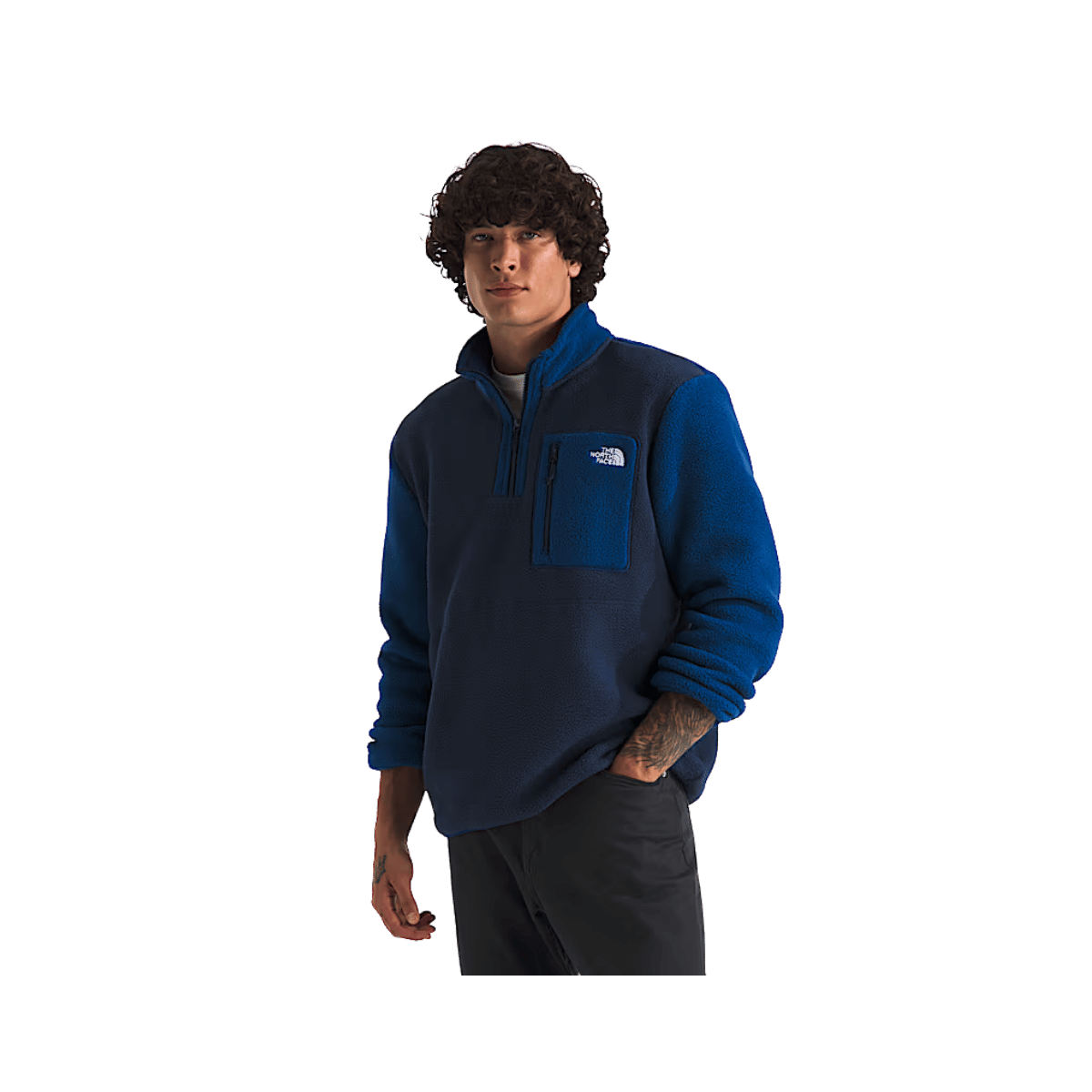 NORTH FACE MEN'S YUMIORI 1/4 ZIP - SUMMIT NAVY/ESTATE BLUE, FRONT ANGLE, SM, MD, LG, XL, XXL