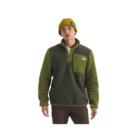 NORTH FACE MEN'S YUMIORI 1/4 ZIP - TAUPE GREEN/ WOODLAND GREEN/DEEP DIJON, FRONT ANGLE, SM, MD, LG, XL, XXL