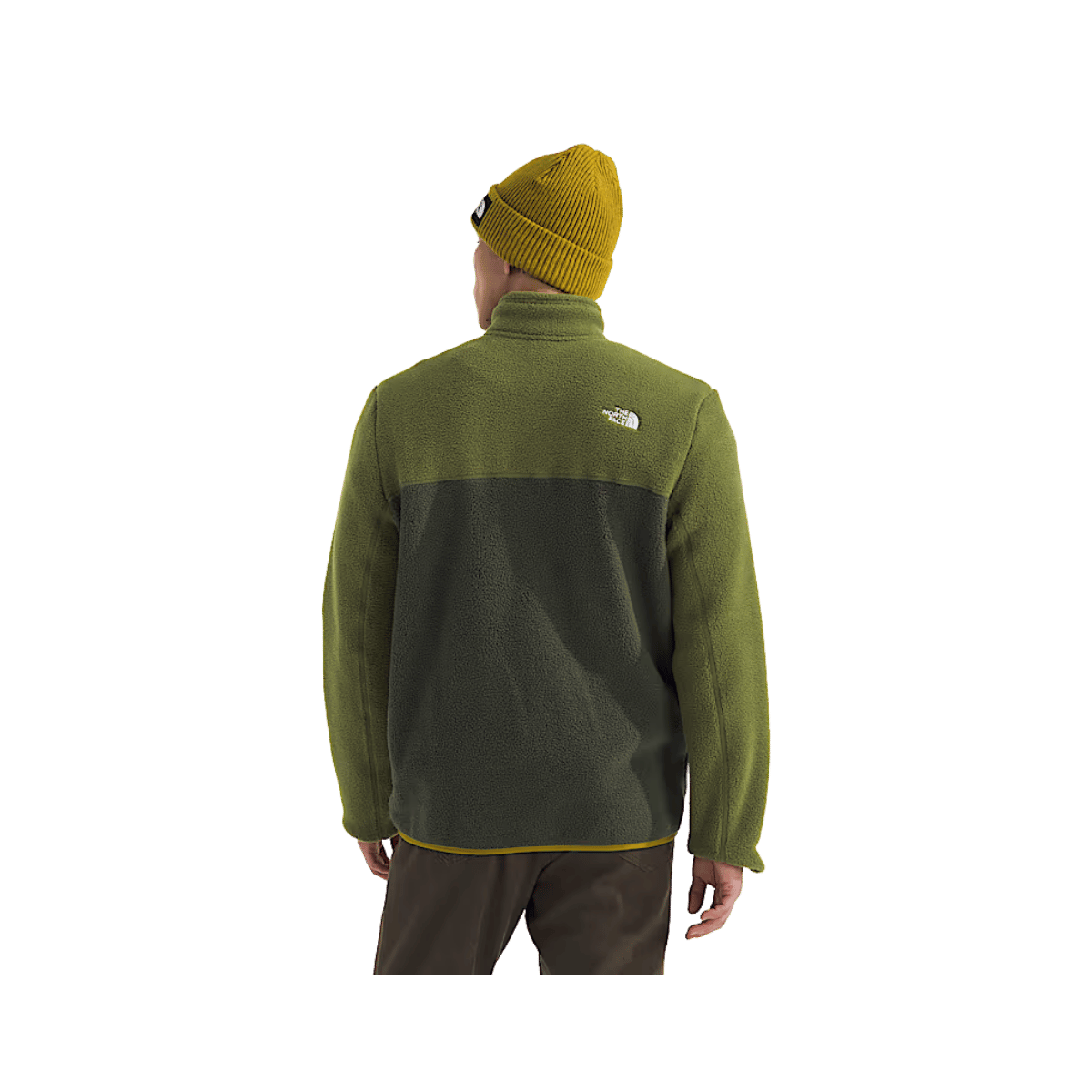 NORTH FACE MEN'S YUMIORI 1/4 ZIP - TAUPE GREEN/ WOODLAND GREEN/DEEP DIJON, BACK ANGLE, SM, MD, LG, XL, XXL