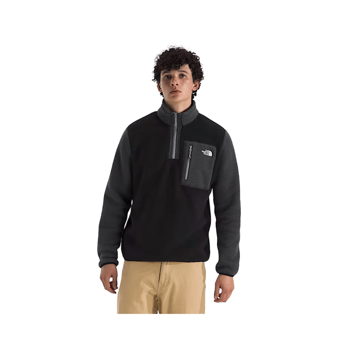 NORTH FACE MEN'S YUMIORI 1/4 ZIP - TNF BLACK/ASPHALT GREY/MONUMENT GREY, FRONT ANGLE, SM, MD, LG, XL, XXL