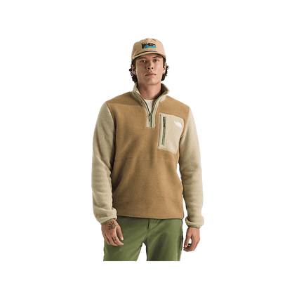 NORTH FACE MEN'S YUMIORI 1/4 ZIP - UTILITY BROWN/KHAKI STONE/BARK MIST, FRONT ANGLE, SM, MD, LG, XL, XXL
