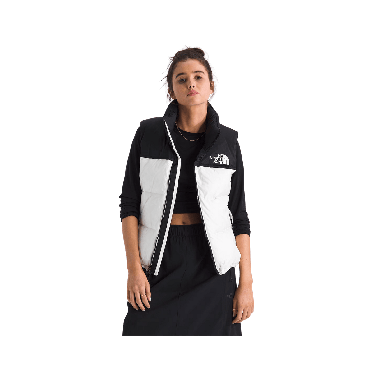 NORTH FACE WOMEN'S 1996 RETRO NUPTSE VEST- WHITE DUNE/BLACK