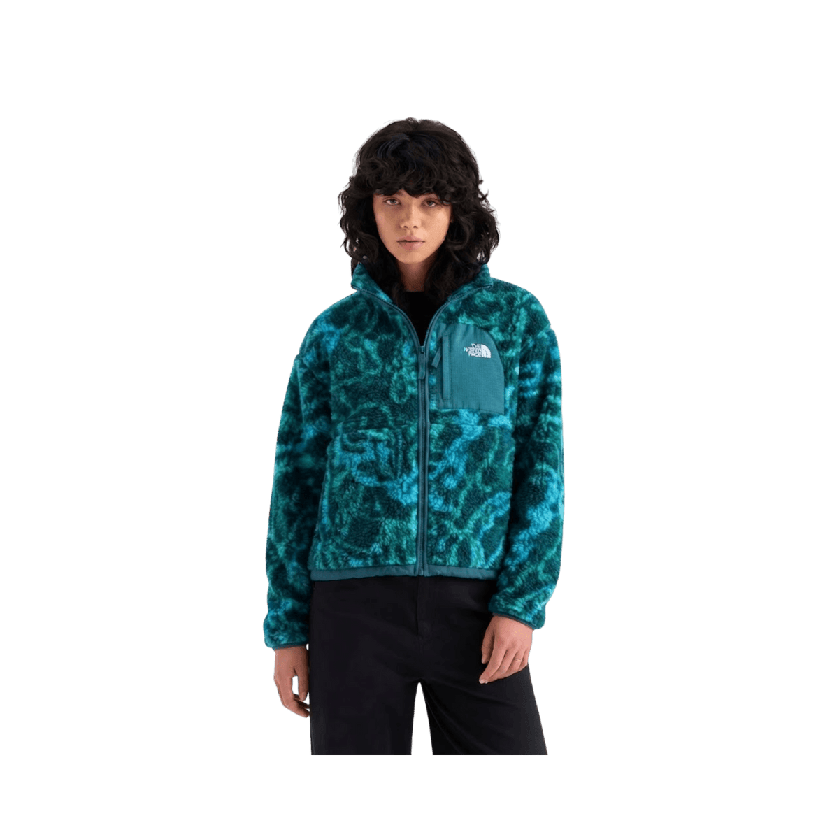 NORTH FACE WOMEN'S YUMIORI OFF PEAK FULL ZIP JACKET- BLUE GREEN PRINT