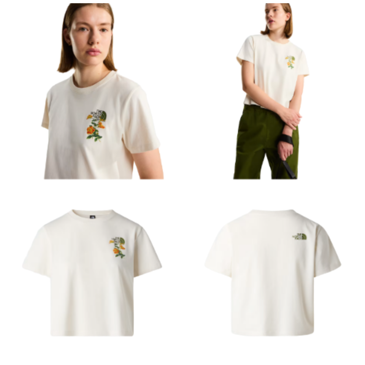 NORTH FACE WOMENS FLORA EMBRO REG S/S TEE WHITE DUNE
