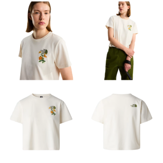 NORTH FACE WOMENS FLORA EMBRO REG S/S TEE WHITE DUNE