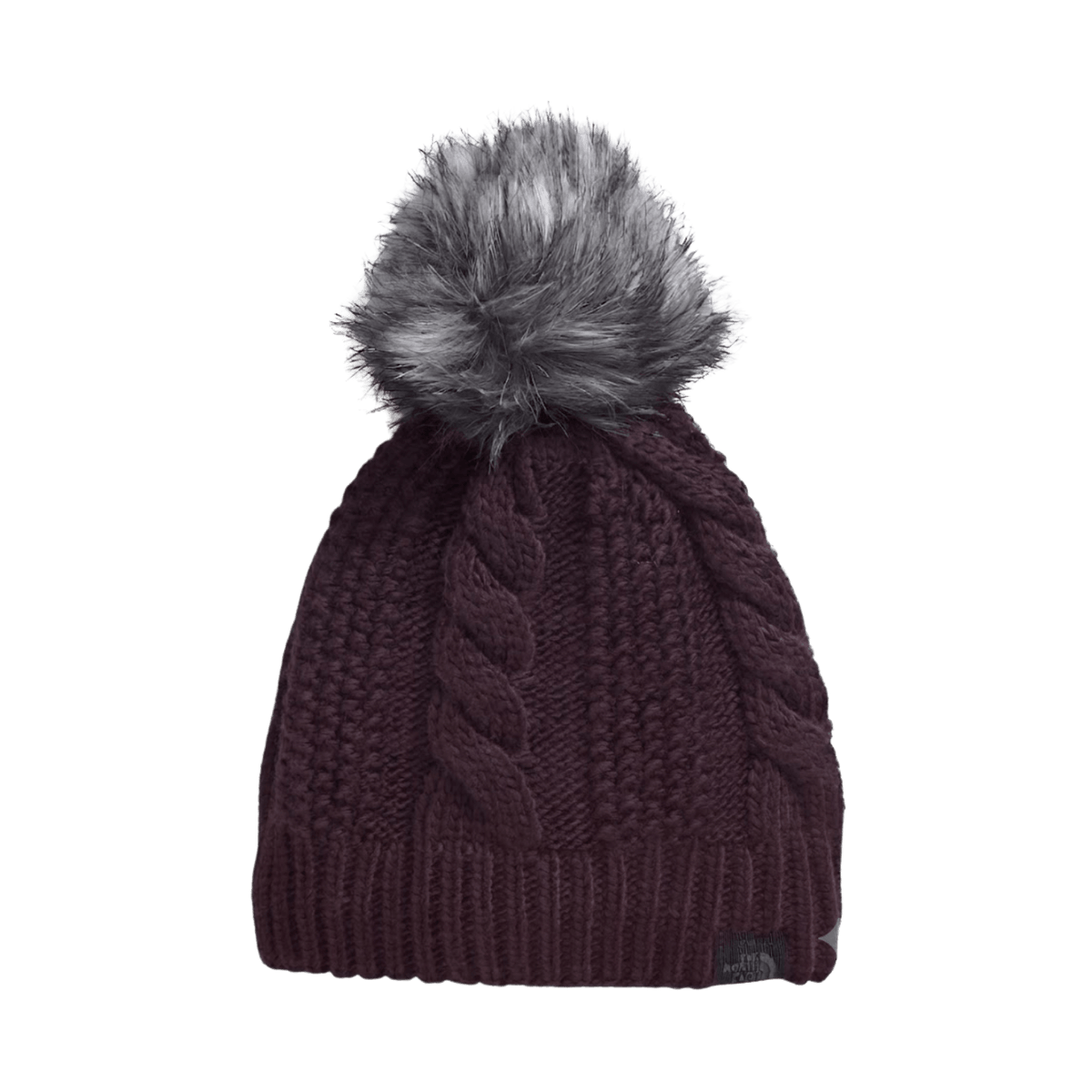 NORTH FACE W OH MEGA FUR POM LINED BEANIE GROUNDED PLUM