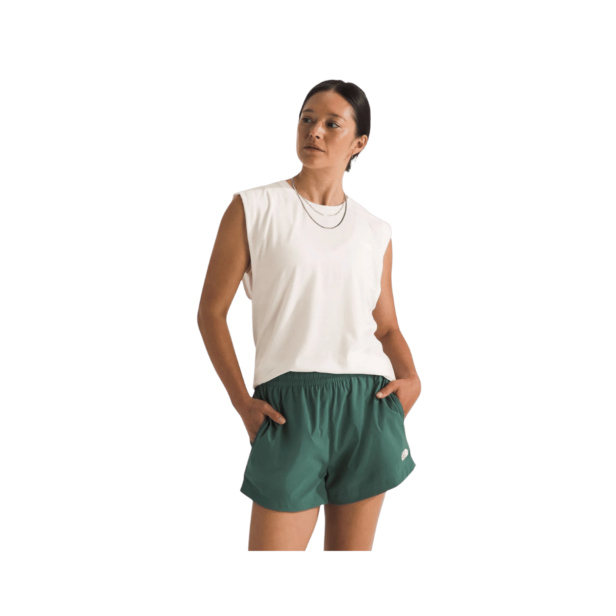 NORTH FACE WOMEN'S ADVENTURE MUSCLE TANK - WHITE DUNE, FRONT ANGLE, SM, MD, LG, XL