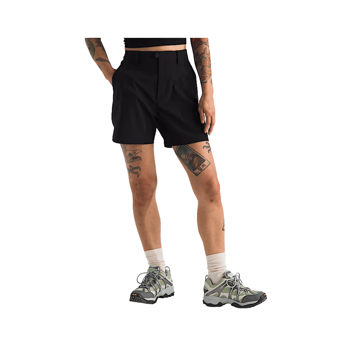 NORTH FACE WOMEN'S BASIN SHORT 5" - TNF BLACK, FRONT ANGLE, 04, 06, 08, 10, 12