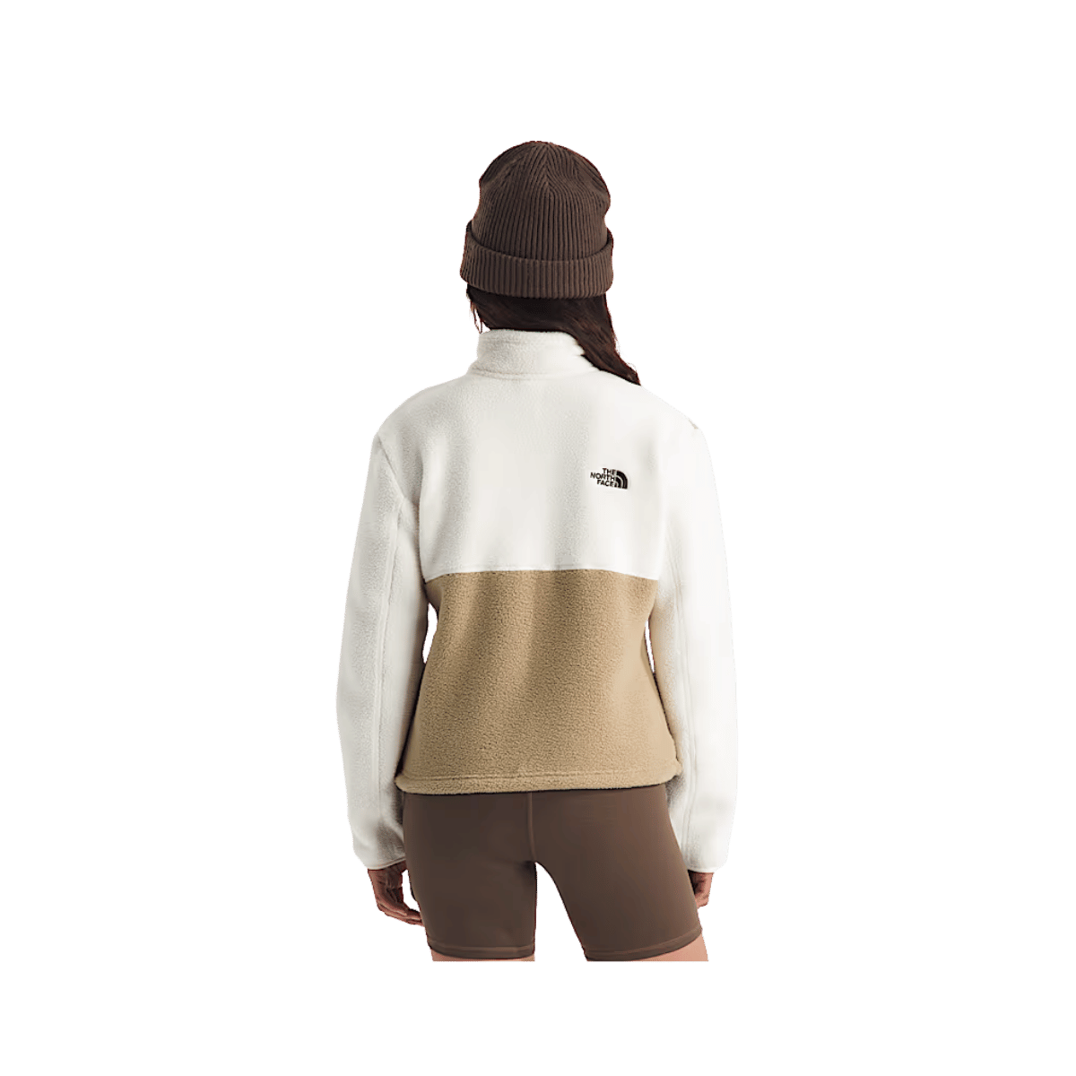 NORTH FACE WOMEN'S YUMIORI 1/4 ZIP - KHAKI STONE/WHITE DUNE/UTILITY BROWN, BACK ANGLE, XS, SM, MD, LG, XL