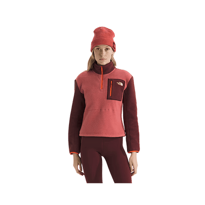 NORTH FACE WOMEN'S YUMIORI 1/4 ZIP - MARS DUST/SUMAC/SOLAR FLARE, FRONT ANGLE, SM, MD, LG, XL