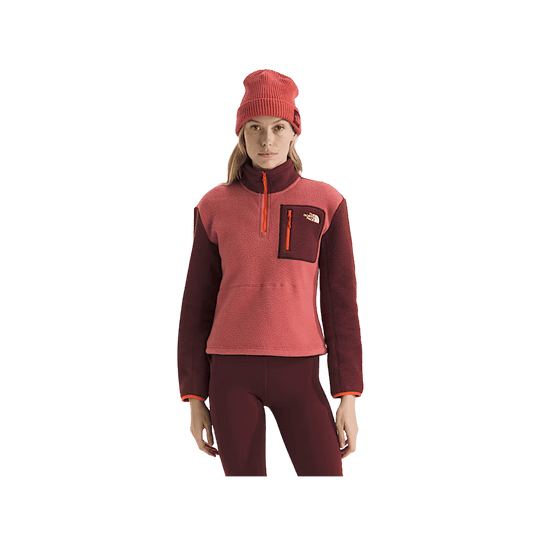 NORTH FACE WOMEN'S YUMIORI 1/4 ZIP - MARS DUST/SUMAC/SOLAR FLARE, FRONT ANGLE, SM, MD, LG, XL