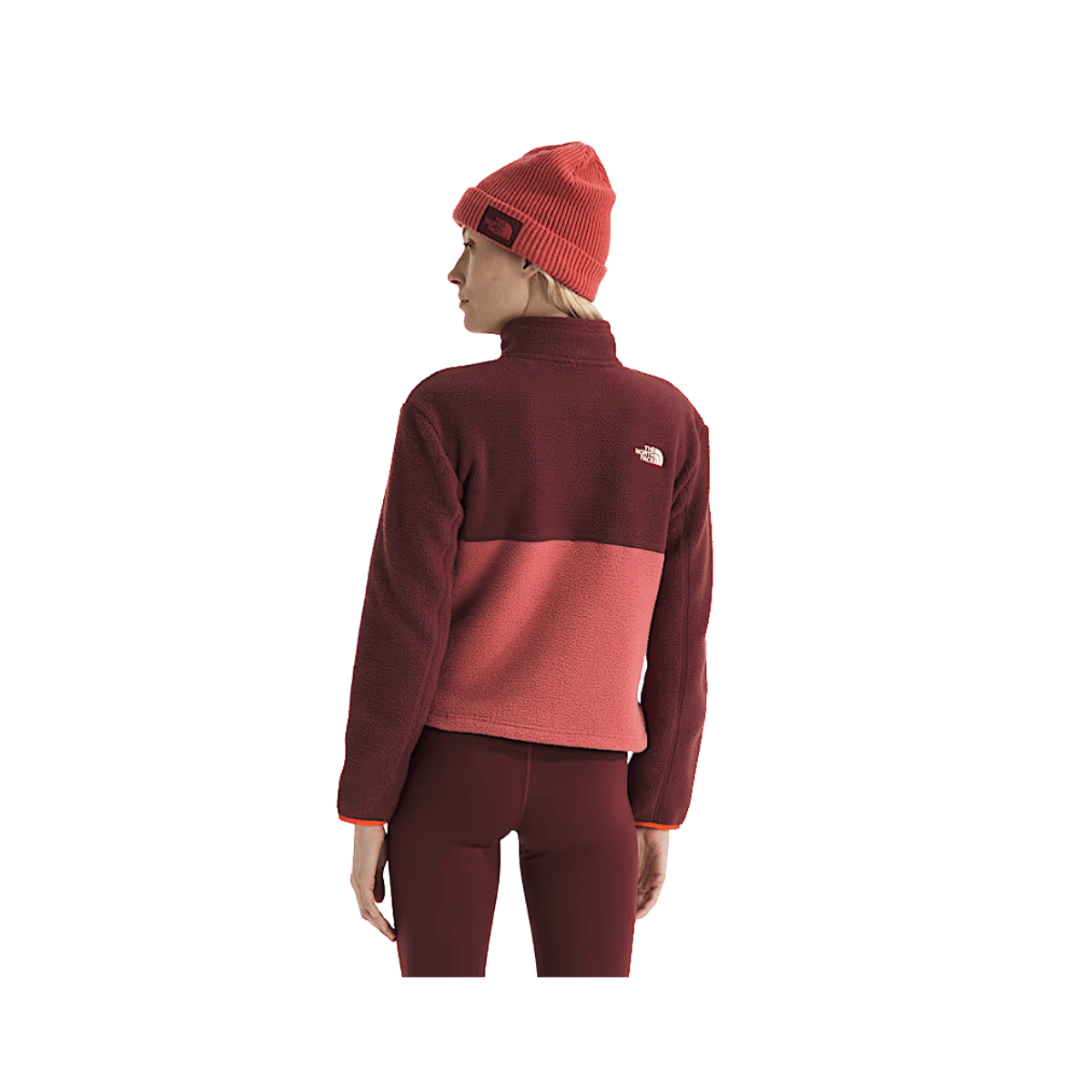 NORTH FACE WOMEN'S YUMIORI 1/4 ZIP - MARS DUST/SUMAC/SOLAR FLARE, BACK ANGLE, SM, MD, LG, XL