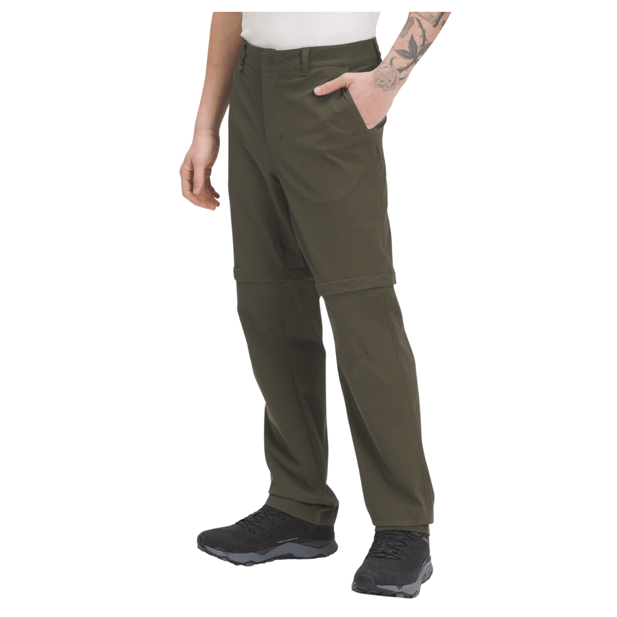 THE NORTHFACE MEN'S PARAMOUNT CONVERTIBLE PANTS DWR FINISH - NEW TAUPE GREEN - SIDE VIEW