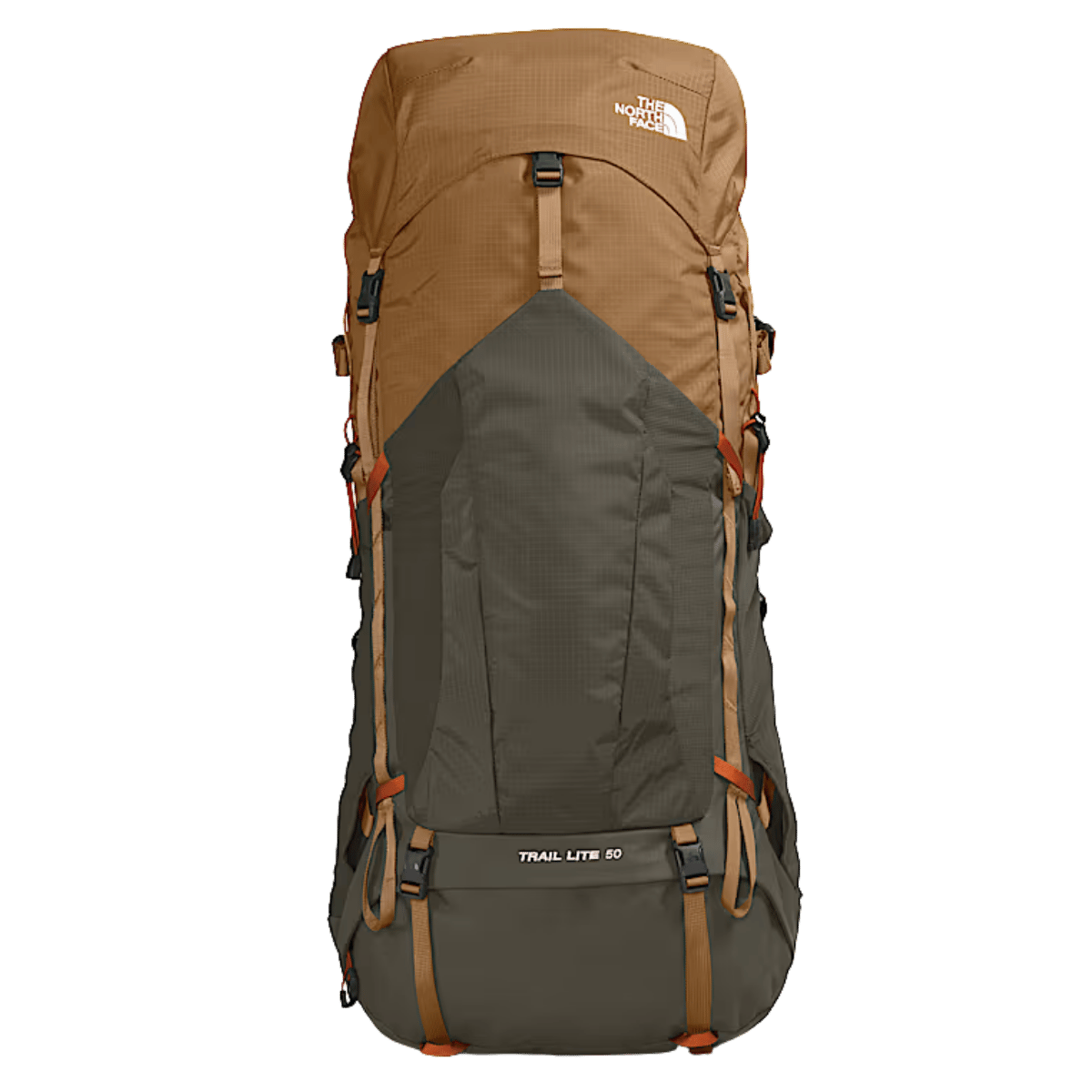 NORTH FACE TRAIL LITE 50 BACKPACK -  UTL BRN/NT GRN - FRONT VIEW