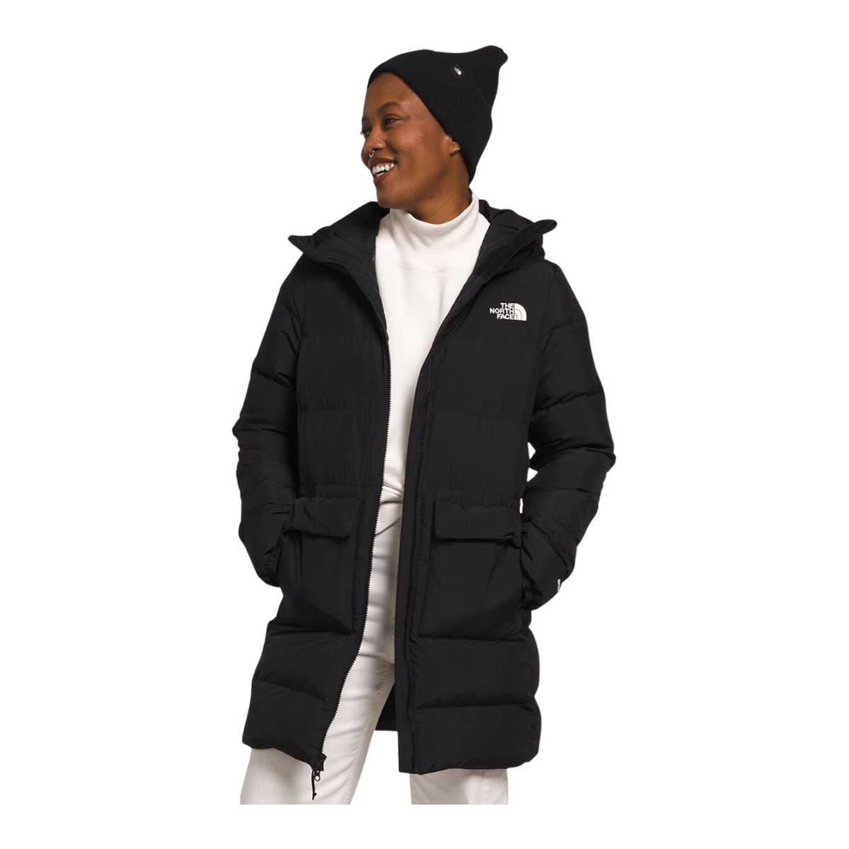 NORTHFACE WOMEN'S GOTHAM PARKA - TNF BLACK - OPEN FRONT VIEW