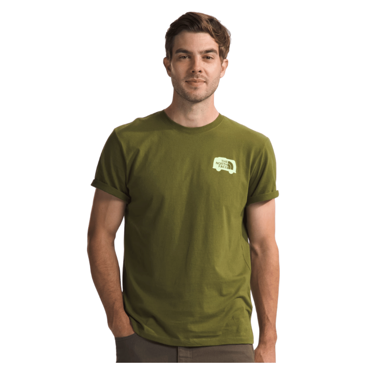NORTHFACE SHORT SLEEVE BRAND PROUD COTTON TEE - FOREST OLIVE - FRONT VIEW WW