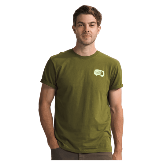 NORTHFACE SHORT SLEEVE BRAND PROUD COTTON TEE - FOREST OLIVE - FRONT VIEW WW