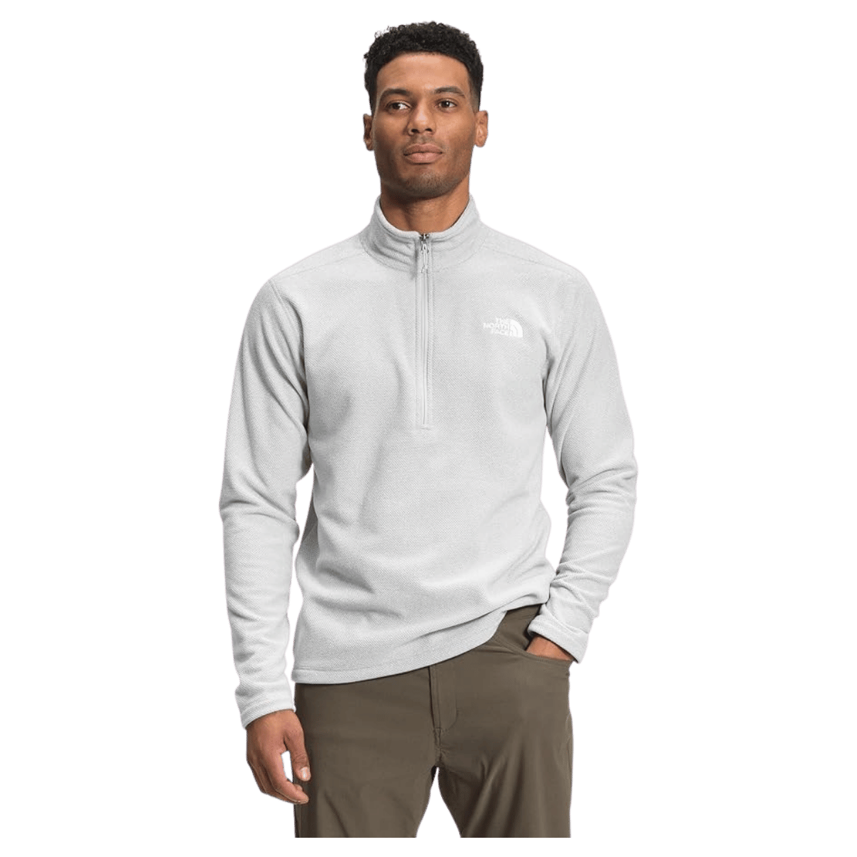 NORTH FACE MEN'S JACQUARD FLEECE CAP ROCK ¼ ZIP PULLOVER - TNF LT GREY - FRONT VIEW