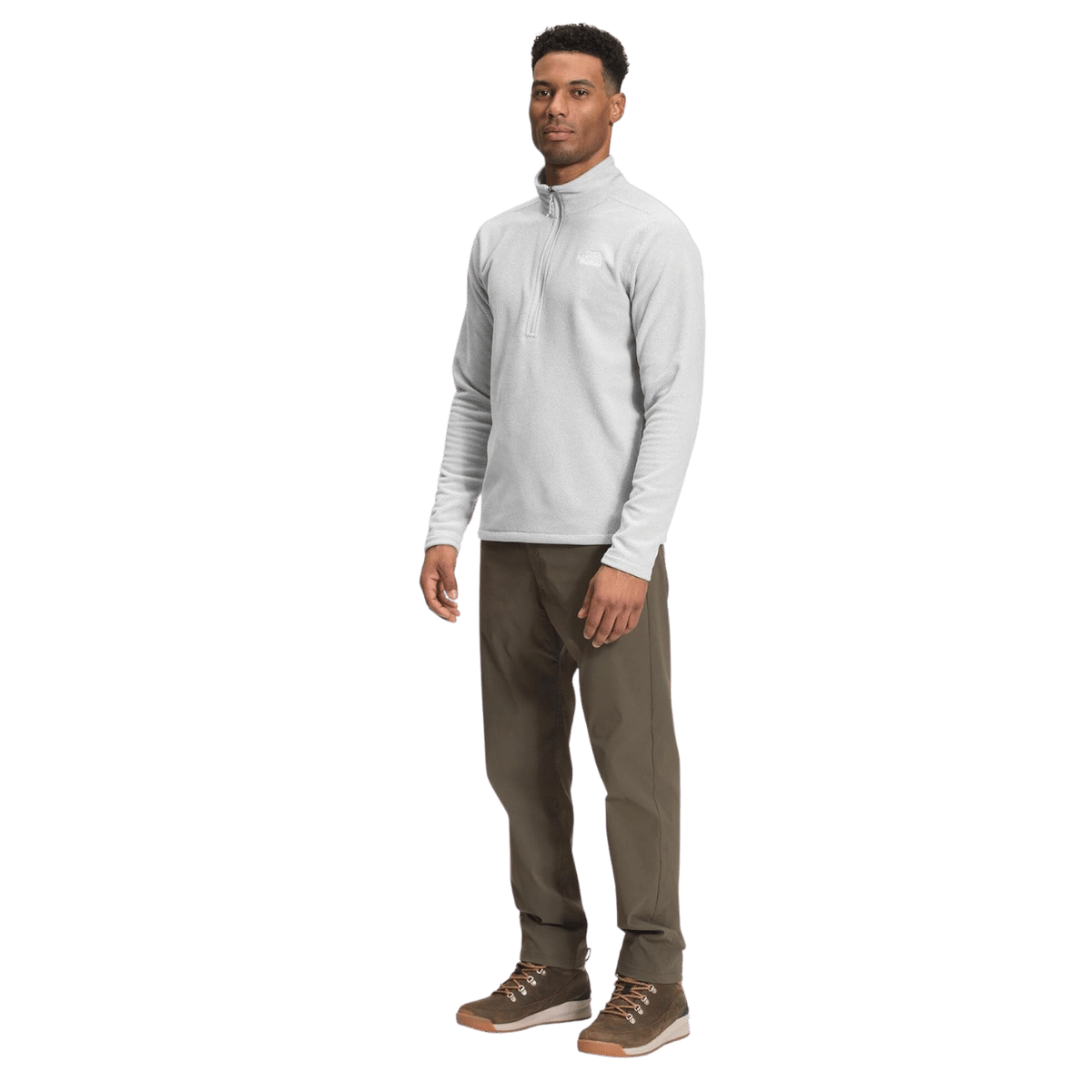 NORTH FACE MEN'S JACQUARD FLEECE CAP ROCK ¼ ZIP PULLOVER - TNF LT GREY - FRONT VIEW FULL WW