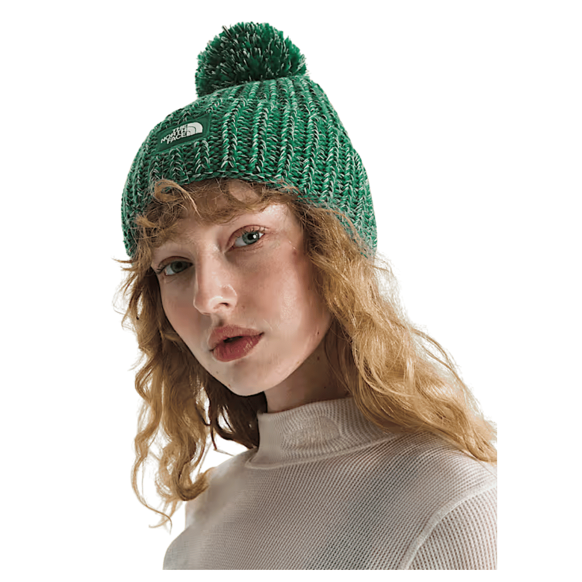 NORTHFACE COZY CHUNKY CABIN CUFFED BEANIE - EVERGREEN/HUNTER GRN - FRONT VIEW WW