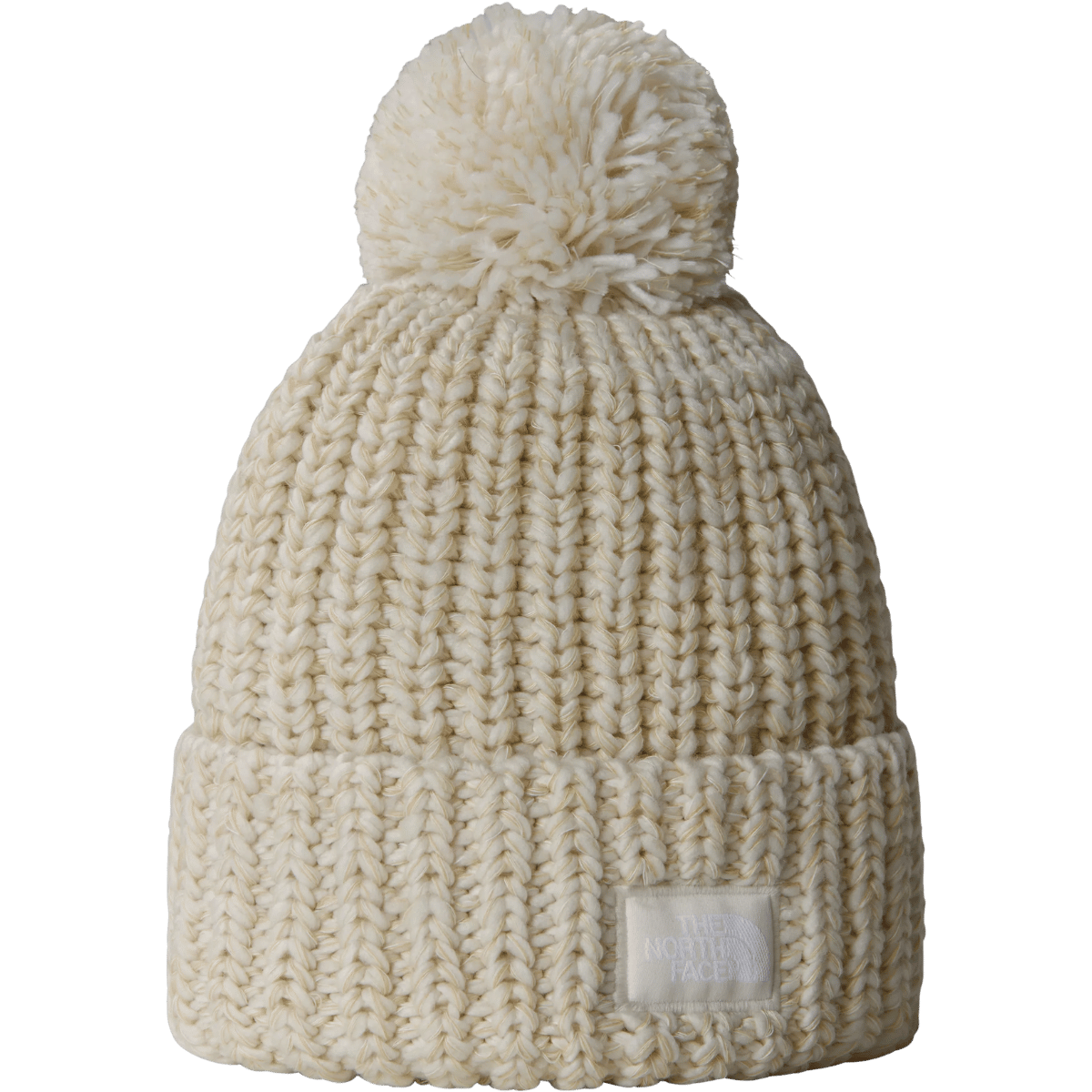 NORTHFACE COZY CHUNKY CABIN BEANIE - GARDENIA WHITE/GRAVEL FRONT